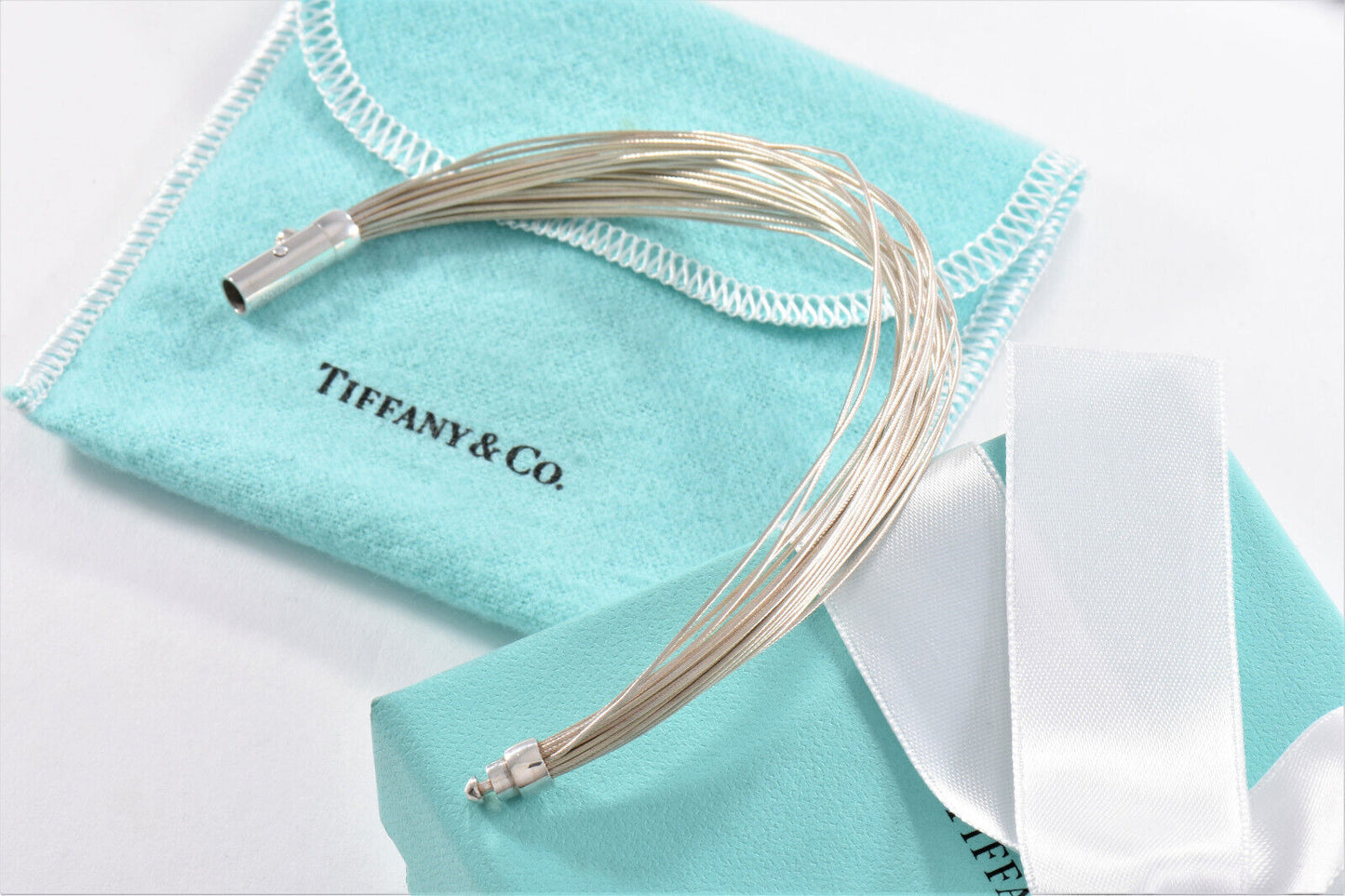 Tiffany & Co Germany Silver Multi Wire Mesh Ring Link Bracelet 7" & Pouch Rare