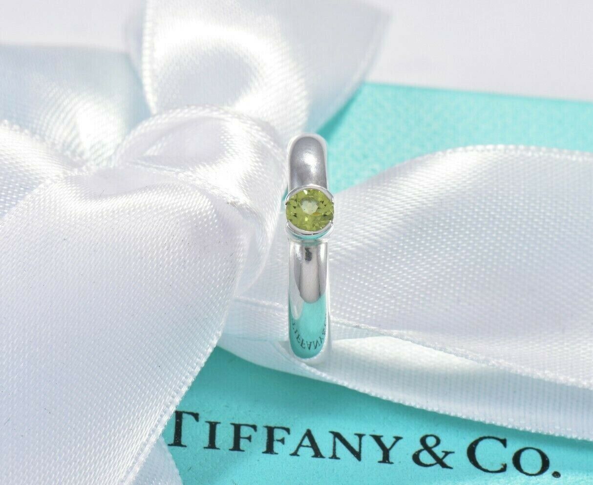 Tiffany & Co Sterling Silver Green Peridot Stack Band Ring Size 6 Boxed Rare