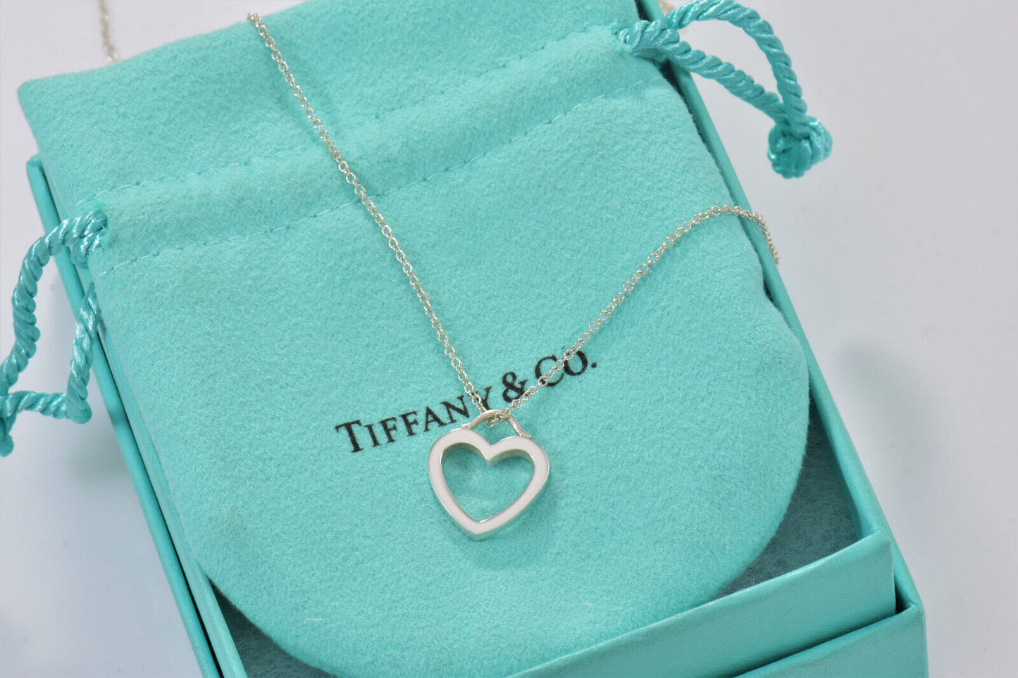 Tiffany & Co Sterling Silver Sentimental Heart Pendant 16.25" Necklace in Pouch