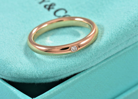 Tiffany & Co 18K Rose Gold Diamond Elsa Peretti Stack Band Ring Size 5.25 Pouch