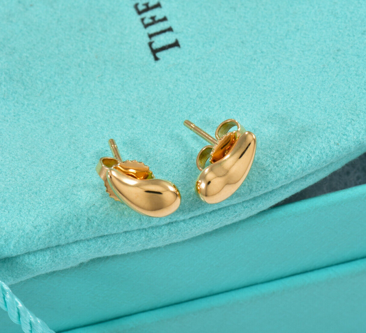 Tiffany & Co 18K Yellow Gold Elsa Peretti Teardrop Stud Earrings in Box Rare