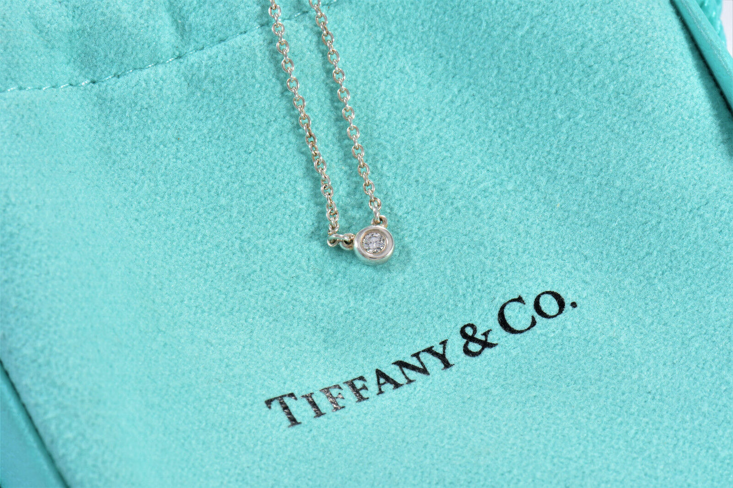 Tiffany & Co Silver Elsa Peretti Diamond By Yard 16" Necklace in Box Pouch .03ct