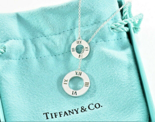 Tiffany & Co Silver Atlas Roman Lariat Pendant Adjustable Necklace In Pouch Rare