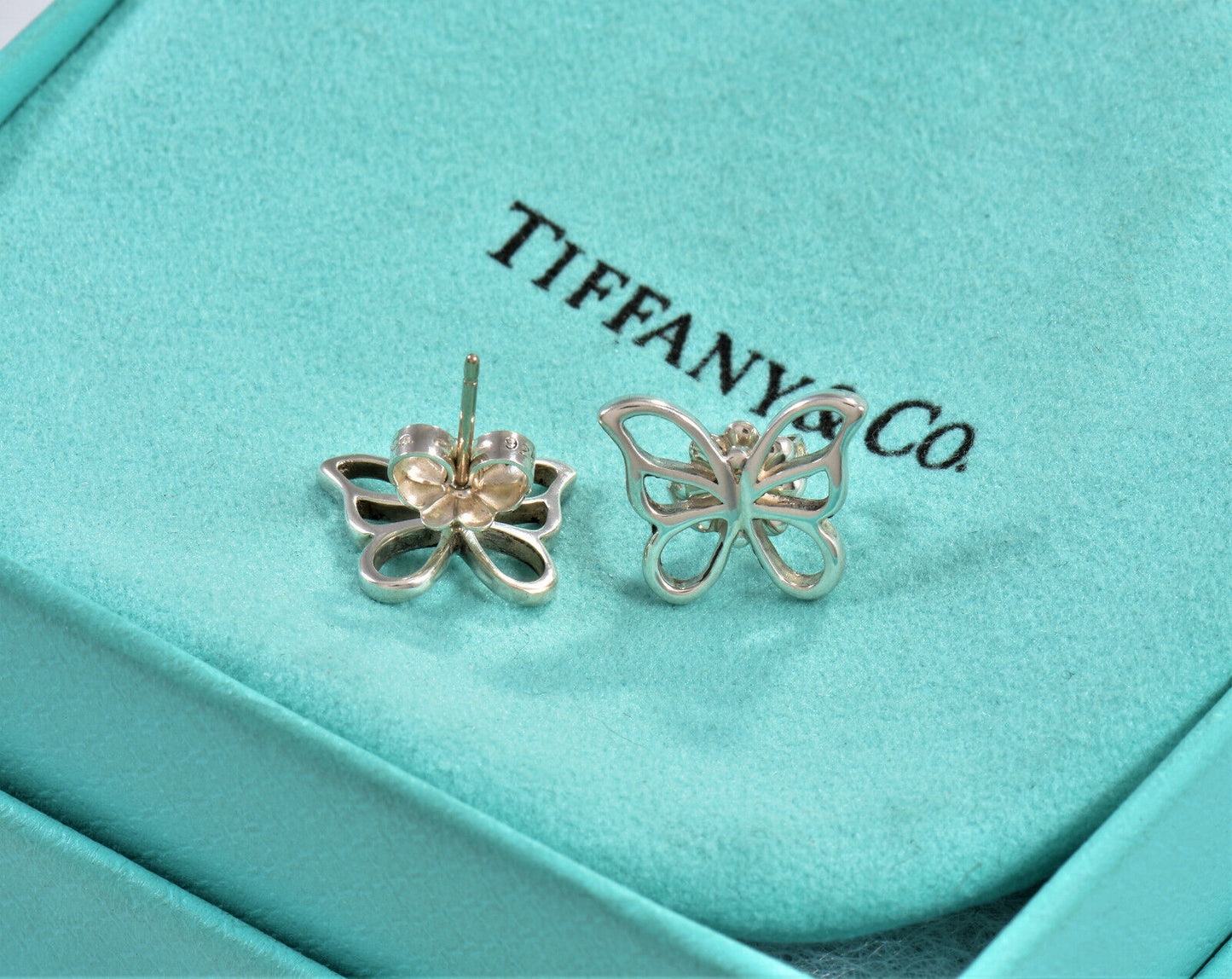 Tiffany & Co Sterling Silver 11mm Butterfly Earrings in Pouch Rare Lovely Insect