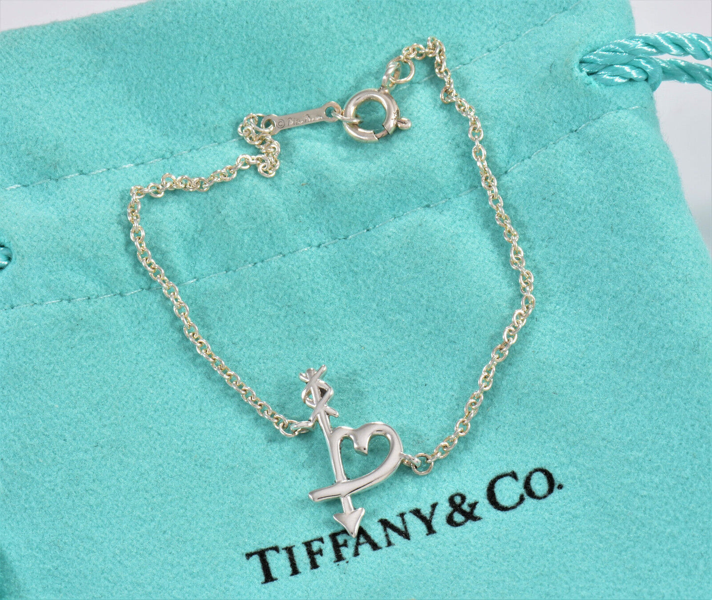 Tiffany & Co Silver Paloma Picasso Loving Heart Arrow 6" Small Chain Bracelet