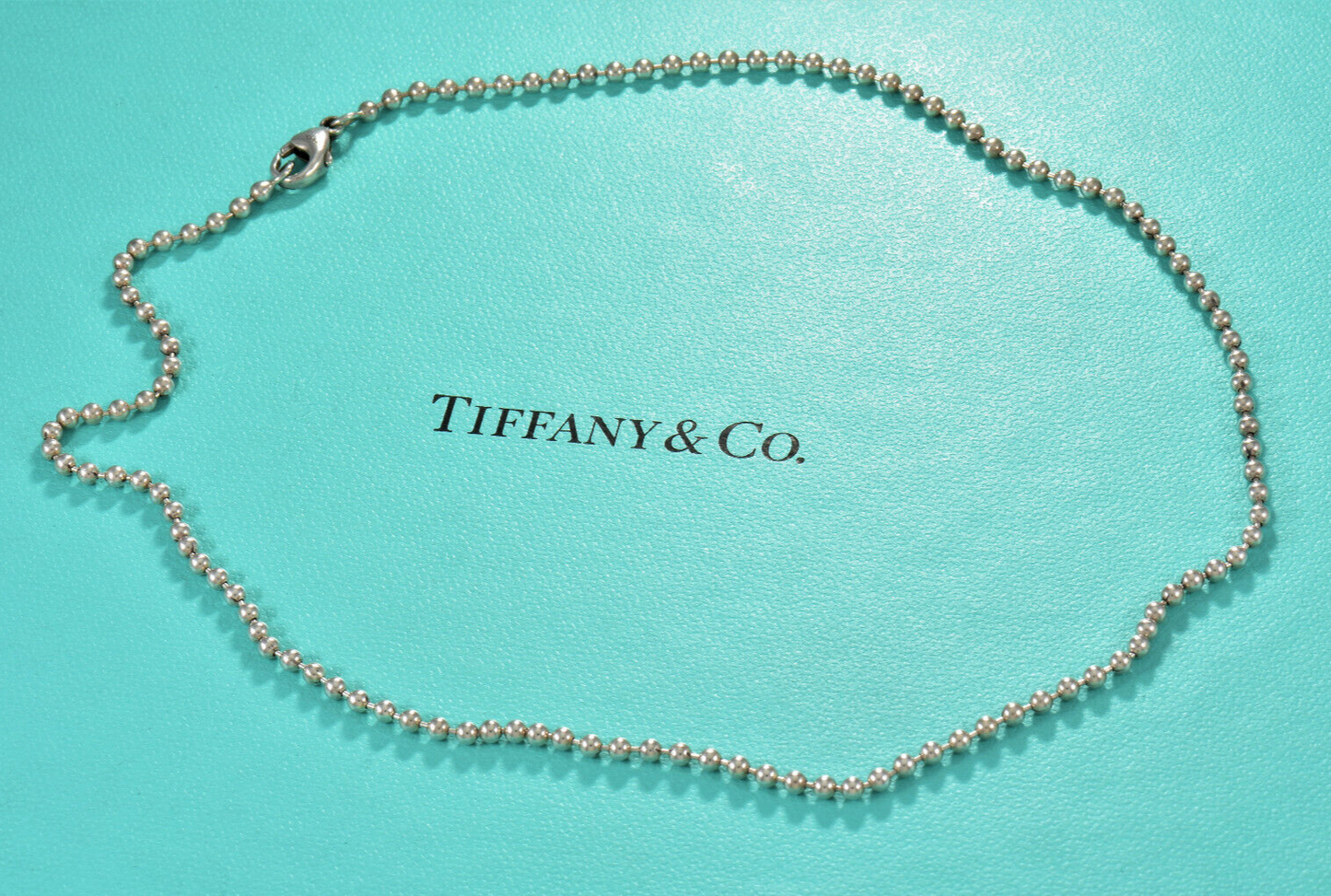 Tiffany & Co Sterling Silver 3mm Bead Chain 16.25" Necklace For Pendant in Pouch