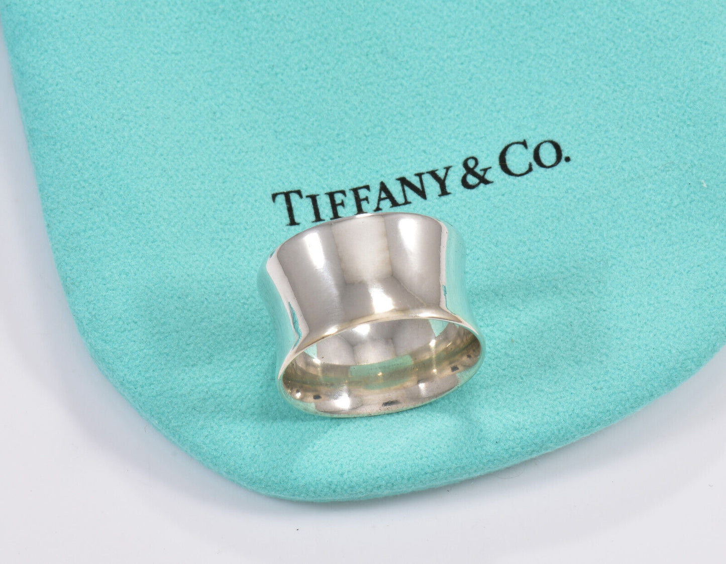 Tiffany & Co Silver 1837 Wide Concave Band Size 6.5 Ring & Pouch Unisex