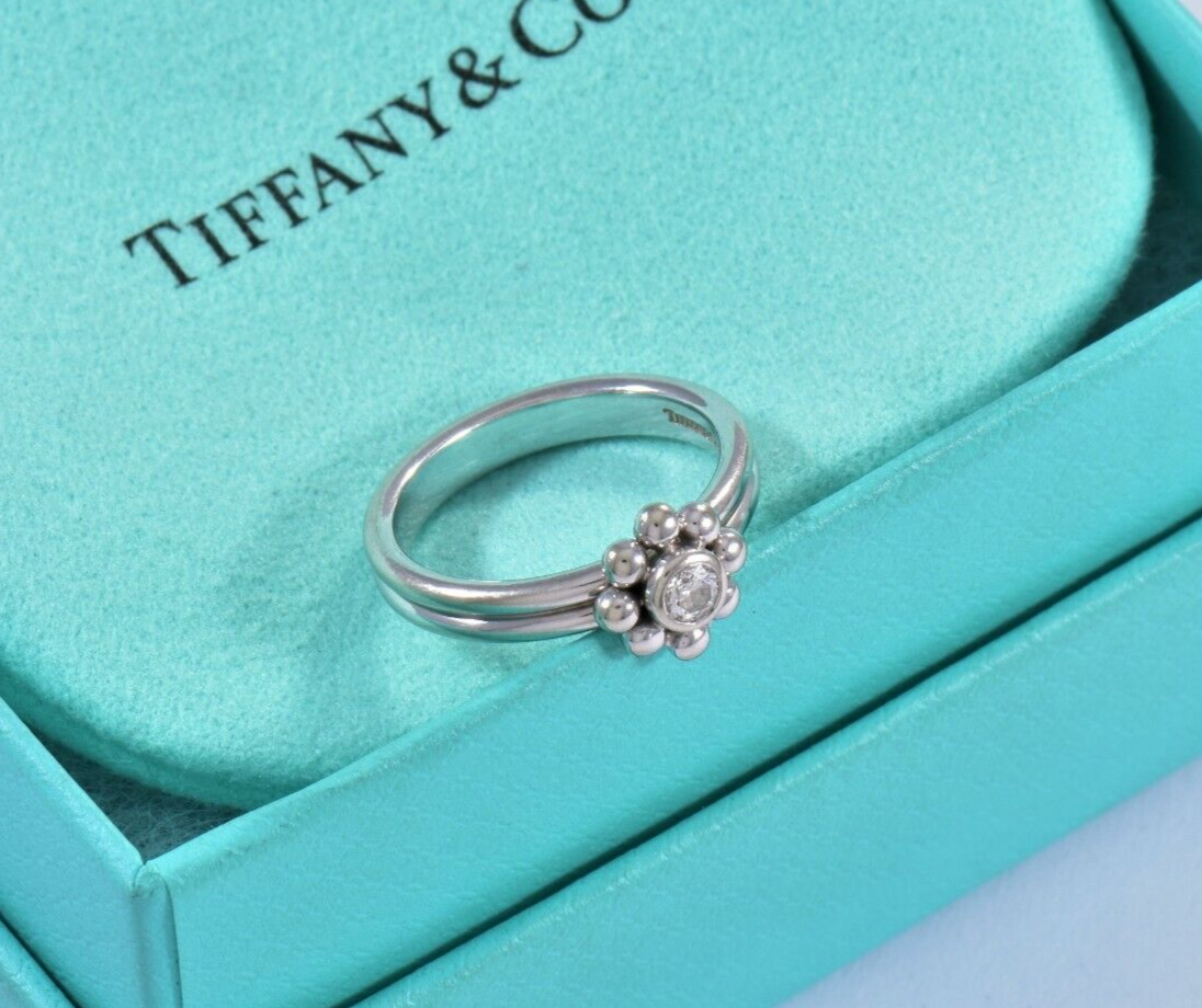 Tiffany & Co Diamond 18K White Gold Paloma Picasso Jolie Flower Ring Size 5.5