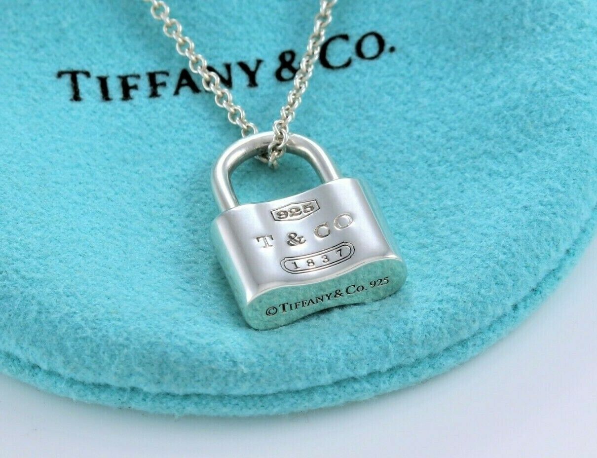 Tiffany & Co Sterling Silver 1837 Padlock Pendant Necklace & Pouch Icon Pad Lock