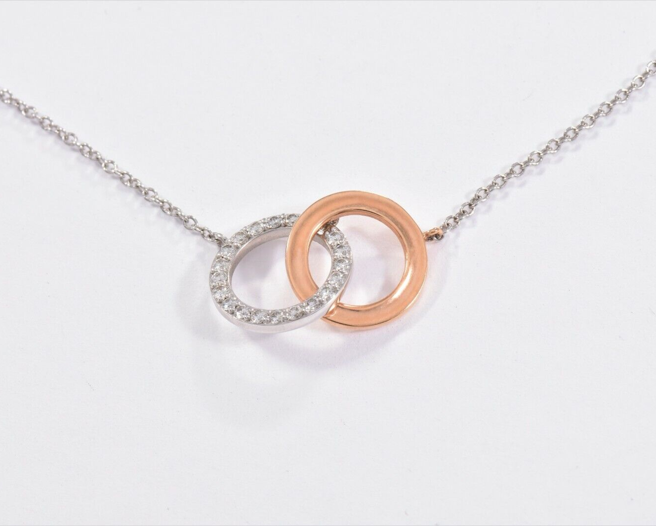 Tiffany & Co Diamond 18k White Rose Gold Interlocking Circles Pendant Necklace