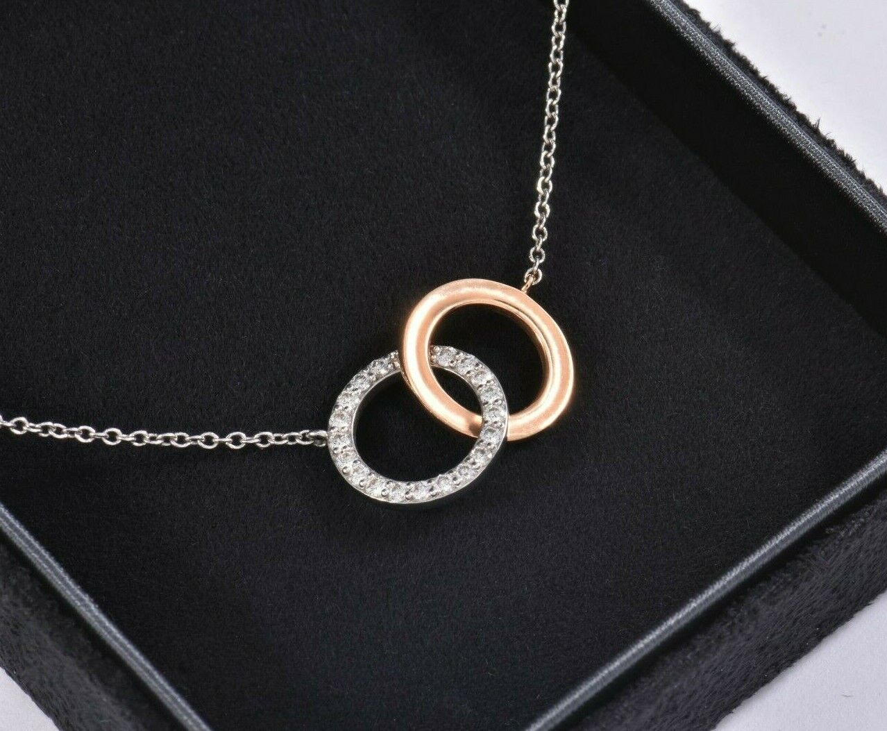 Tiffany & Co Diamond 18k White Rose Gold Interlocking Circles Pendant Necklace