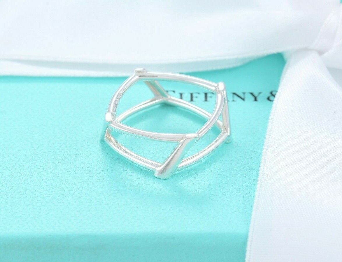 Tiffany & Co Frank Gehry Sterling Silver Open Torque Square Ring Size 6.5 Rare