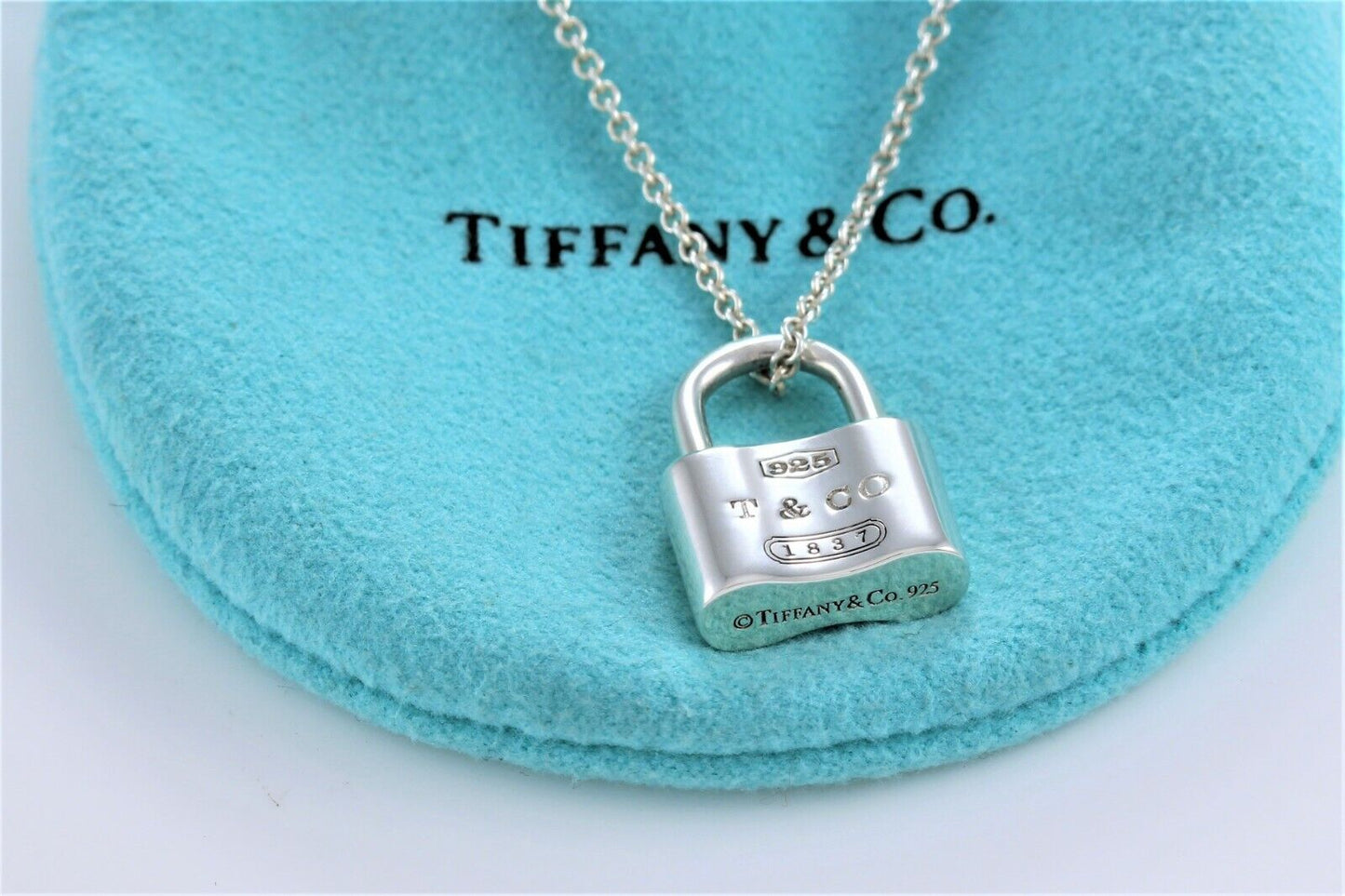 Tiffany & Co Sterling Silver 1837 Padlock Pendant Necklace & Pouch Icon Pad Lock