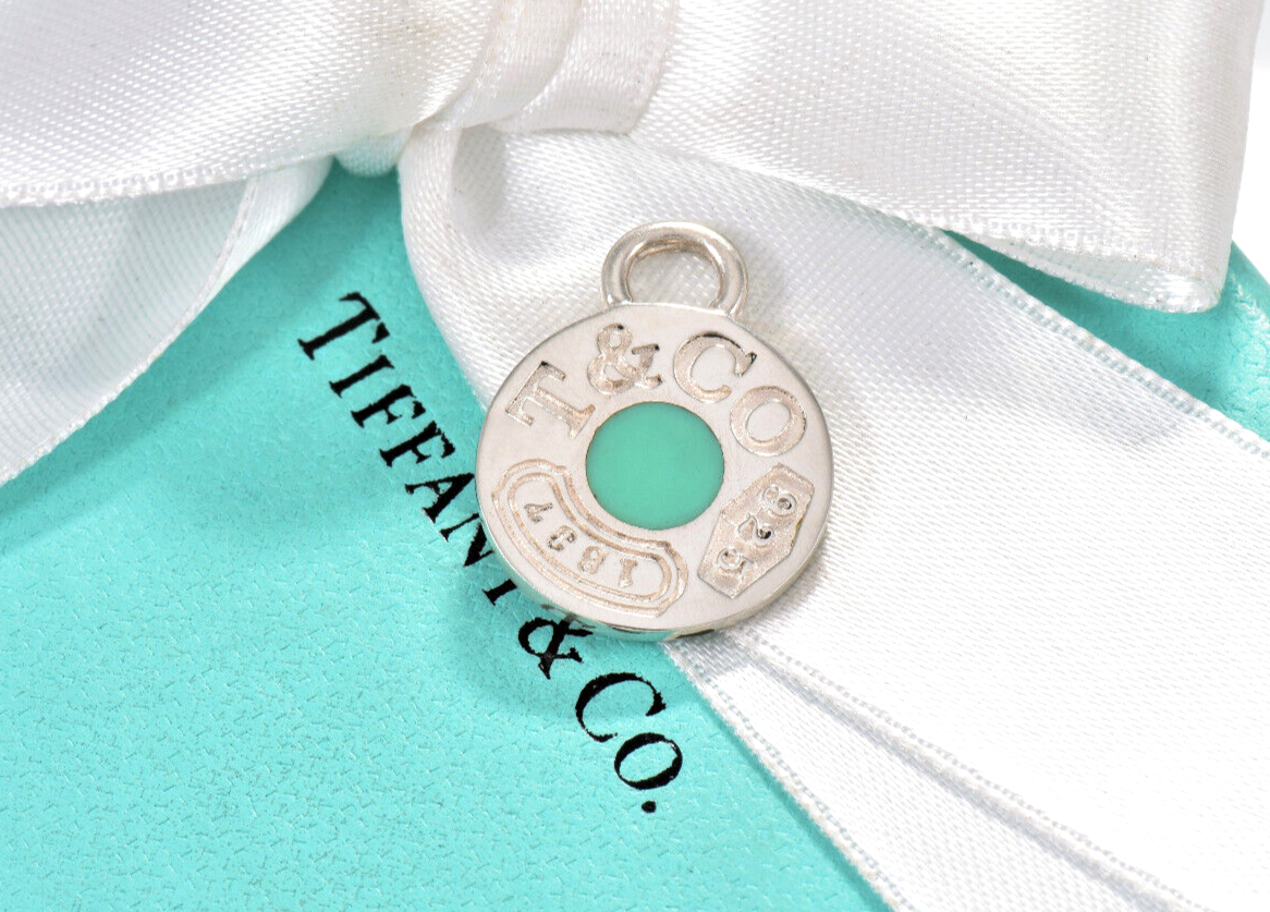 Tiffany & Co Silver Blue Enamel 1837 Circle Charm Pendant For Necklace Bracelet