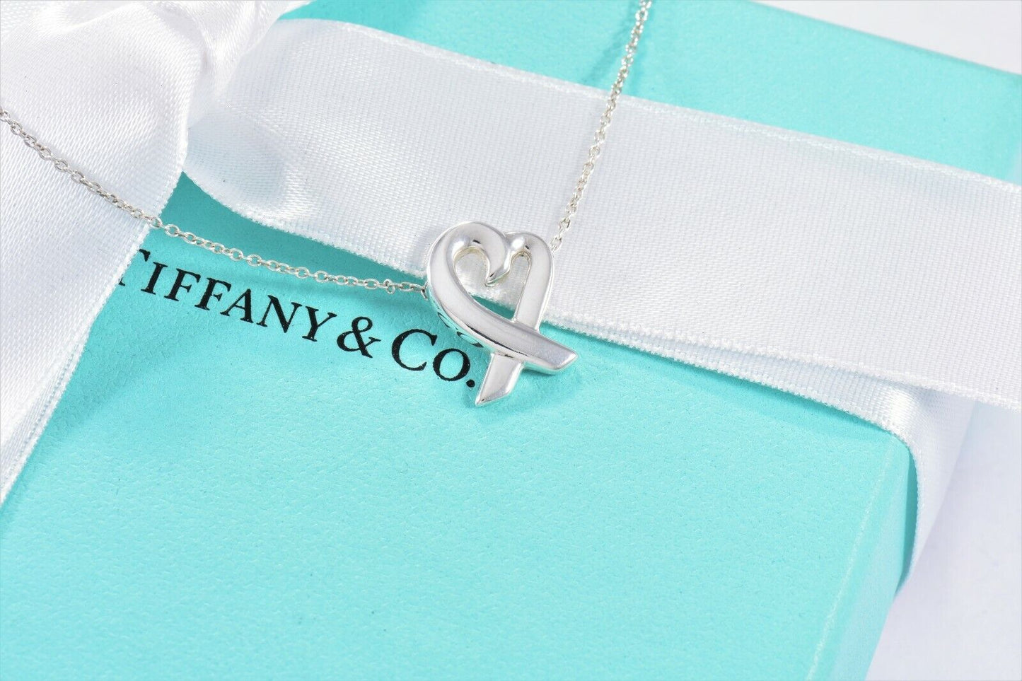 Tiffany & Co Silver Paloma Picasso Loving Heart Pendant 16" Necklace in Pouch