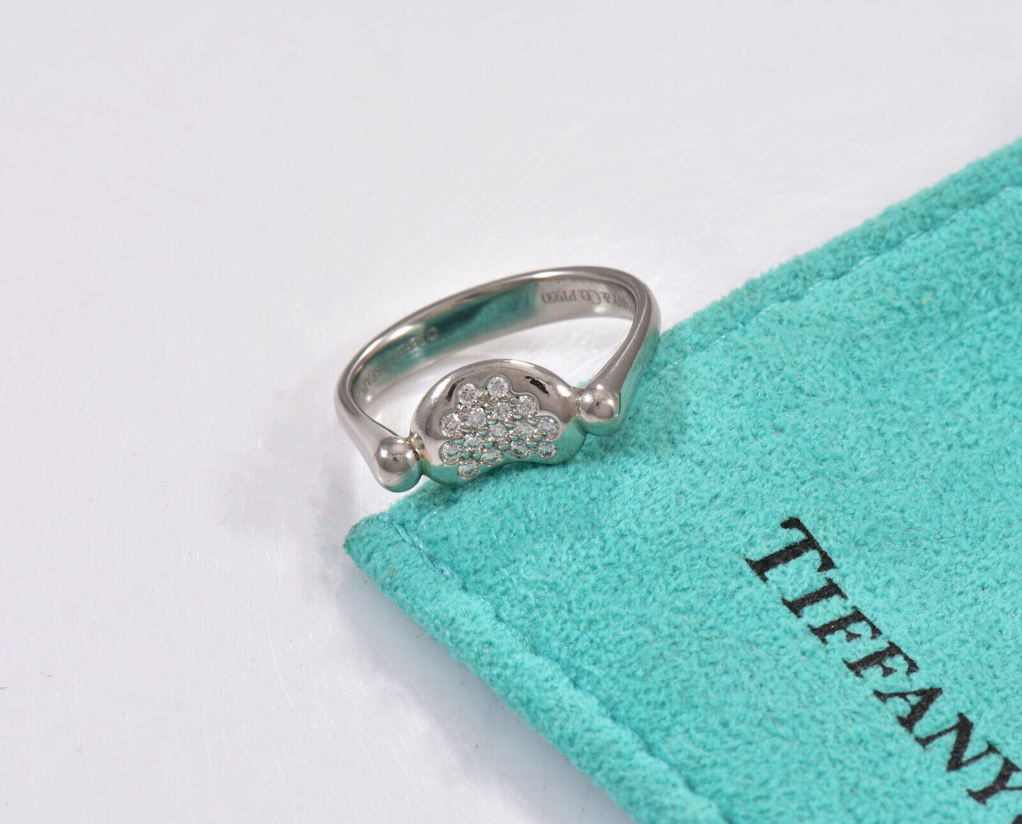 Tiffany & Co Pave Diamond Platinum Elsa Peretti Bean Ring Size 5 in Pouch Rare