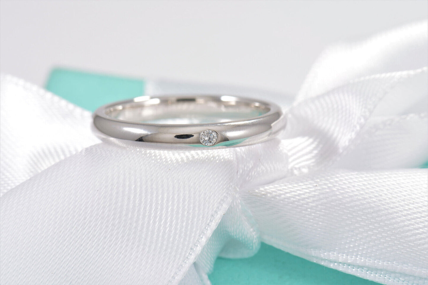 Tiffany & Co Platinum Diamond Elsa Peretti Stack Band Ring Size 6 Pouch Unisex