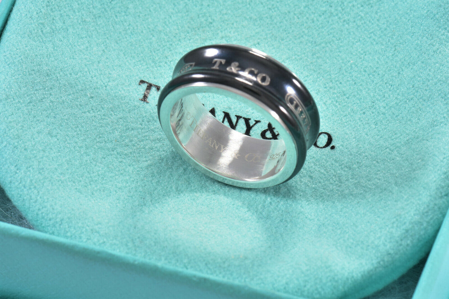 Tiffany & Co Silver Titanium 1837 8.5mm Wide Band Ring Size 5.5 in Pouch Mens