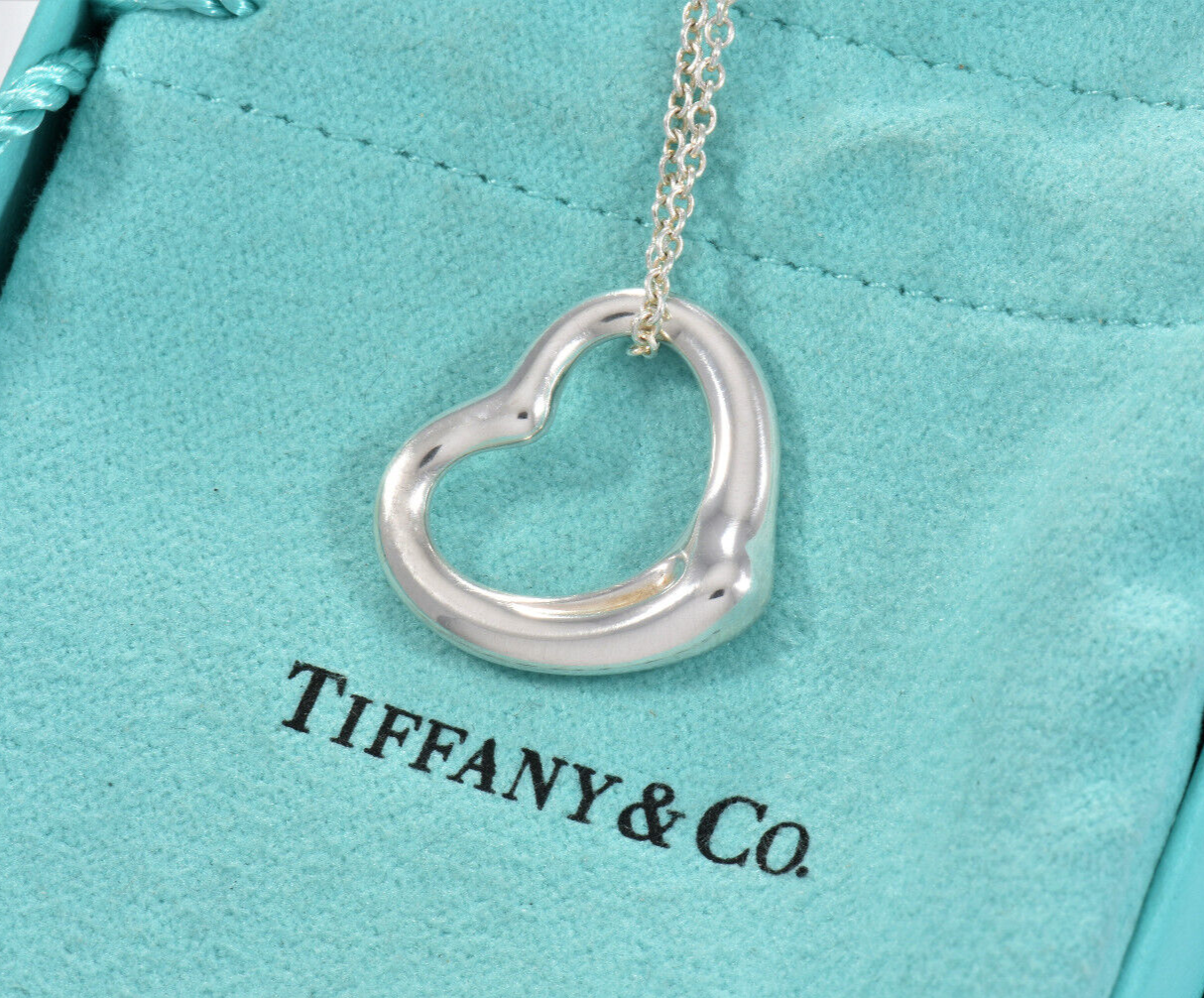 Tiffany & Co Silver Elsa Peretti 22mm Medium Open Heart 16" Chain Necklace