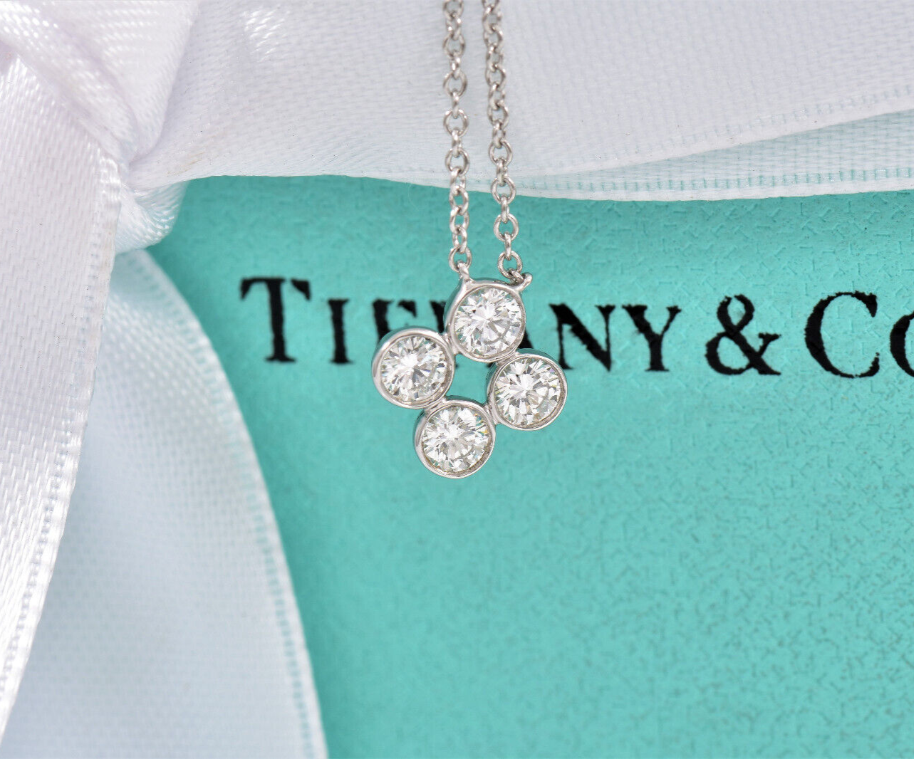 Tiffany & Co Platinum Diamond Jazz Bezel Pendant 16" Necklace in Box Pouch Rare