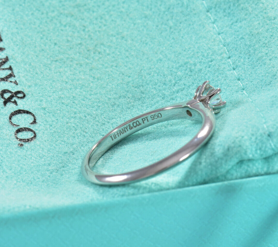 Tiffany & Co Platinum .24 ct Round Solitaire Diamond  Ring Size 5.5 in Box Pouch