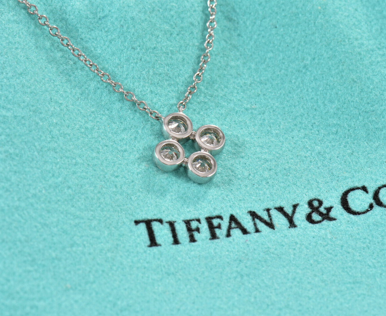 Tiffany & Co Platinum Diamond Jazz Bezel Pendant 16" Necklace in Box Pouch Rare