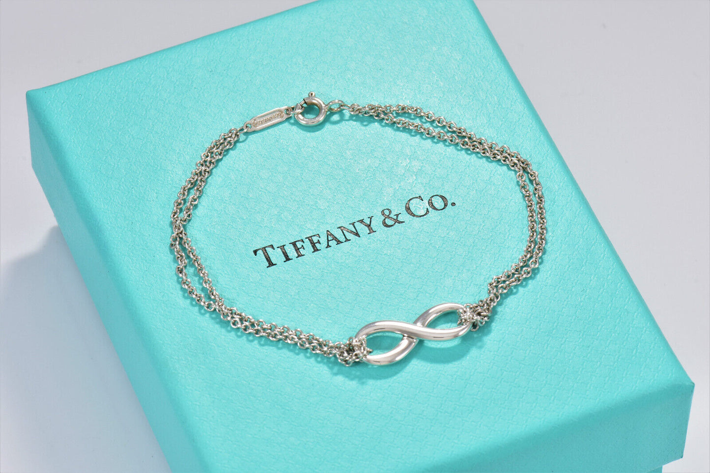 Tiffany & Co Sterling Silver Double Chain Infinity Bracelet 7.15" Boxed Lovely