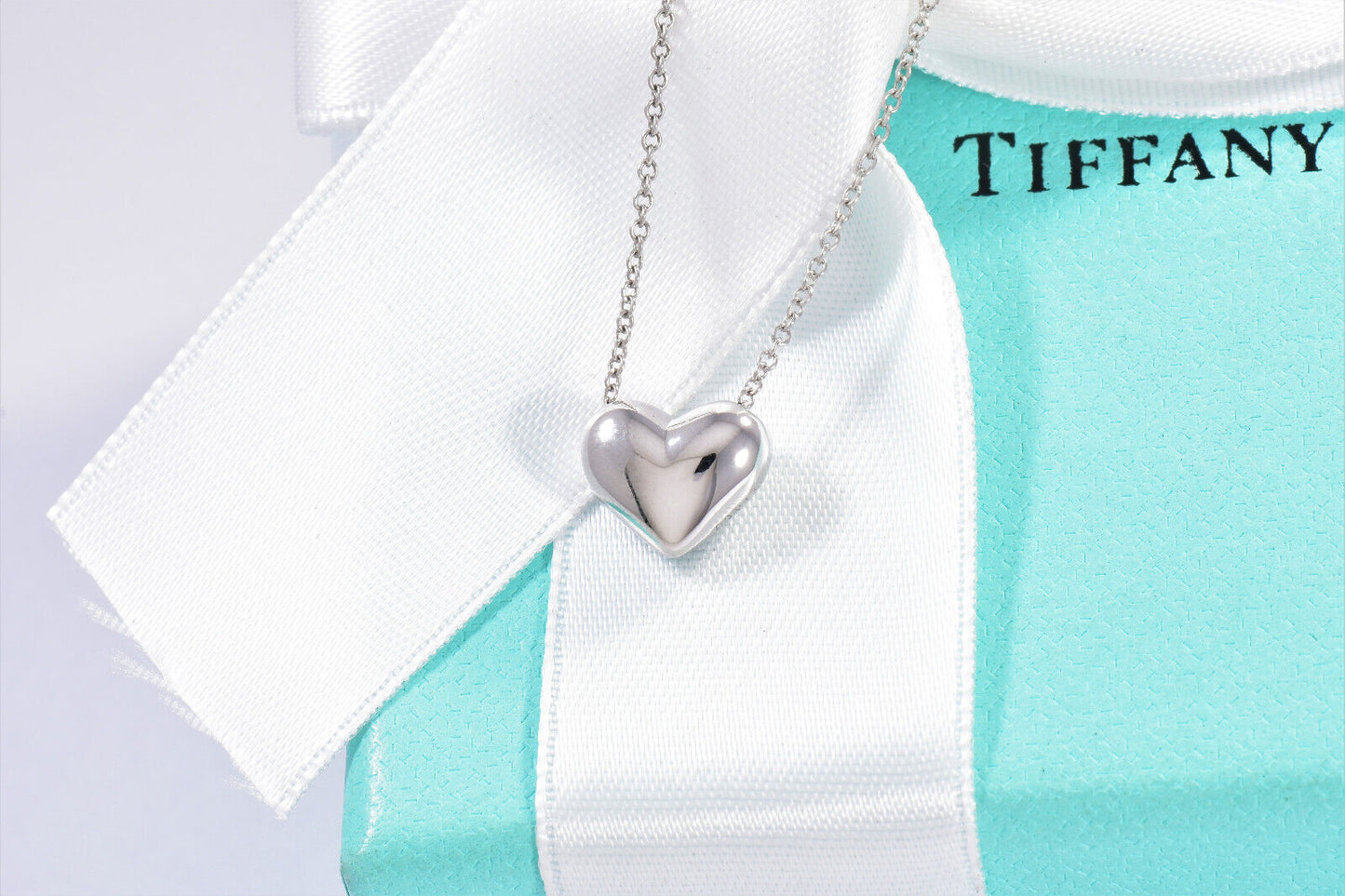 Tiffany & Co Diamond Platinum Etoile Heart Pendant 17" Necklace & Box Pouch Rare