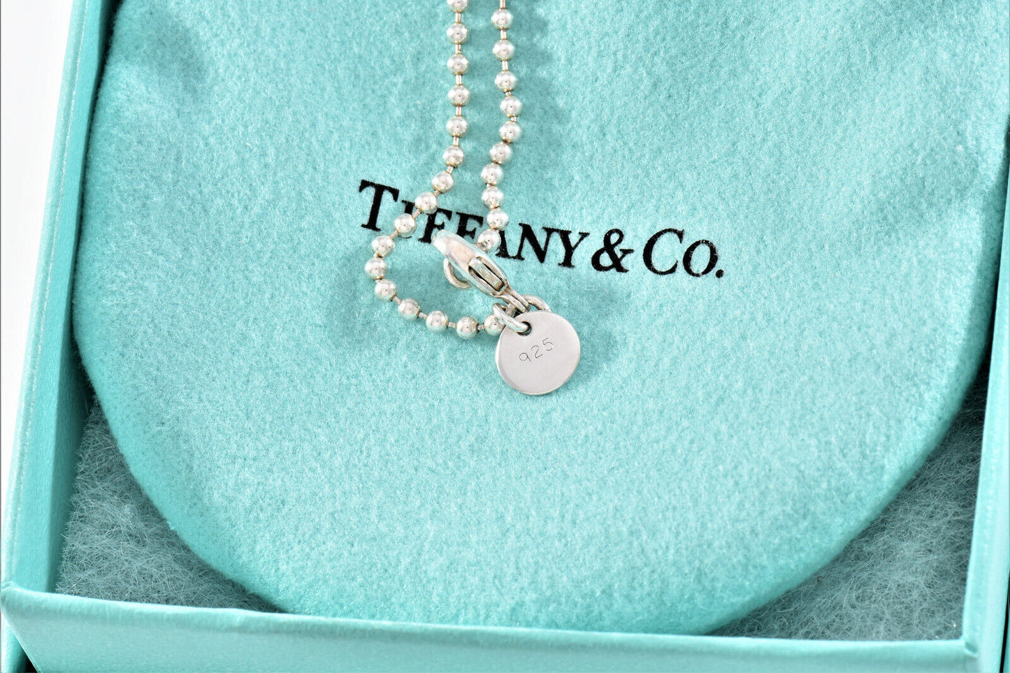 Tiffany & Co Silver 1837 DogTag Pendant 18.25" Bead Chain Necklace in Pouch Mens