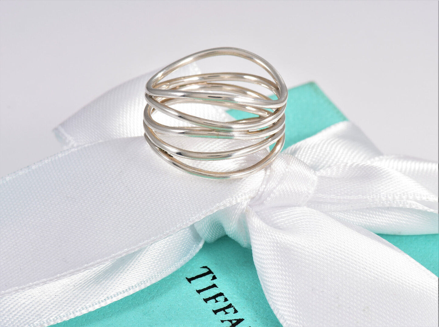 Tiffany & Co Silver Elsa Peretti Five Row Wide Ring Size 6.5 in Box Pouch Lovely