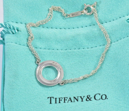 Tiffany & Co Sterling Silver 1837 Circle 7.5" Double Chain Bracelet in Pouch