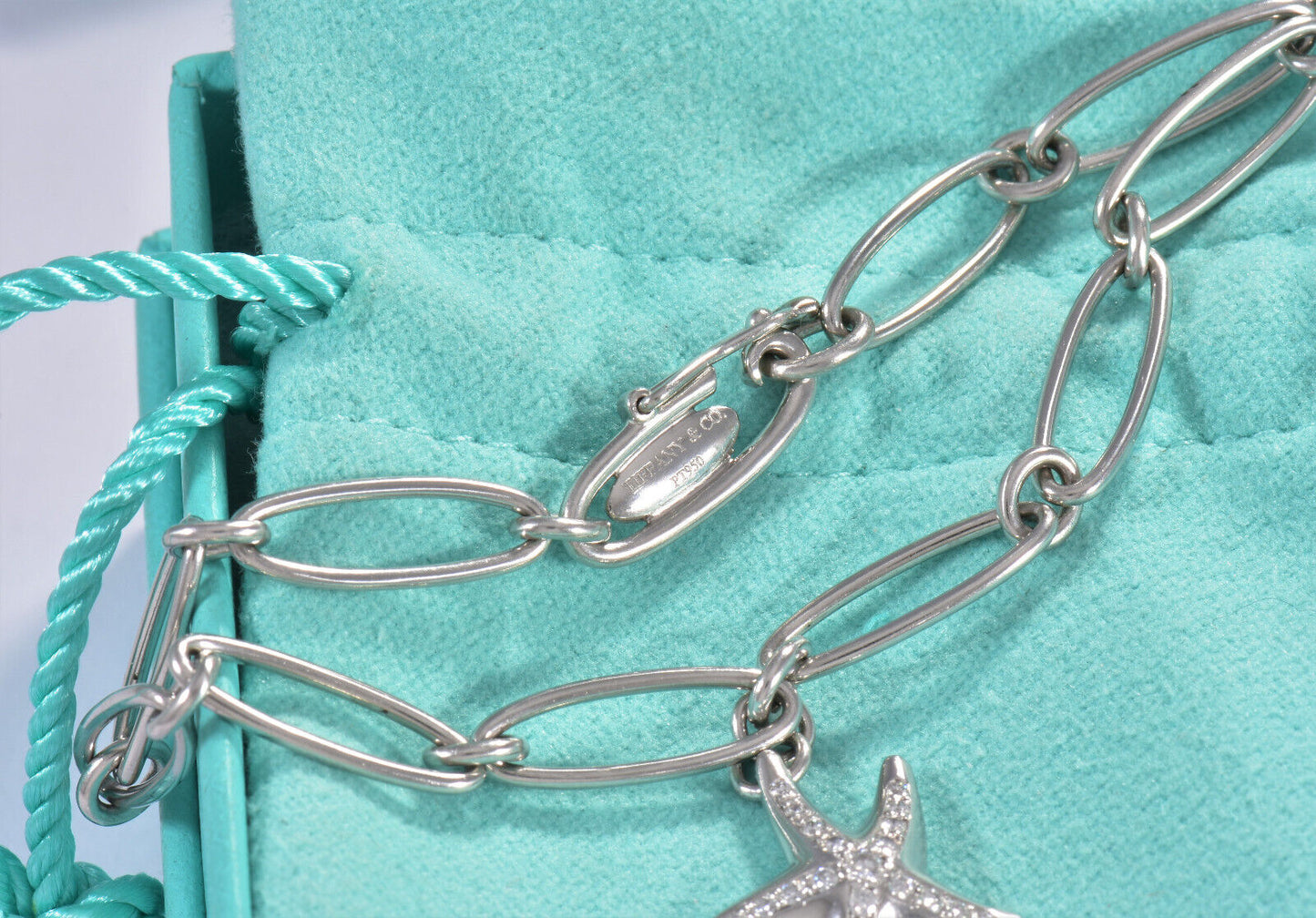 Tiffany & Co Elsa Peretti Diamond Platinum Starfish Charm 7.3" Bracelet in Box