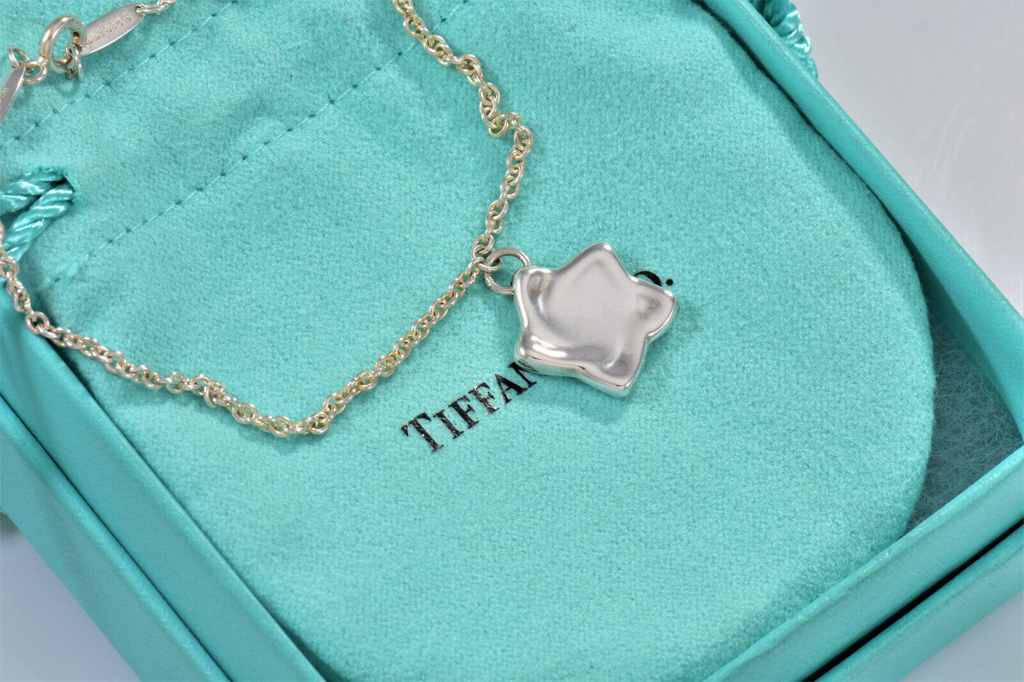 Tiffany & Co Silver Elsa Peretti Star Charm 7.26" Chain Bracelet in Pouch Rare