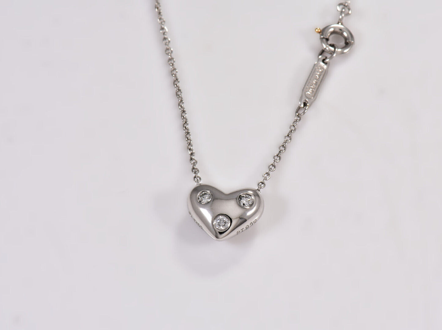 Tiffany & Co Diamond Platinum Etoile Heart Pendant 19" Necklace & Box Pouch Rare