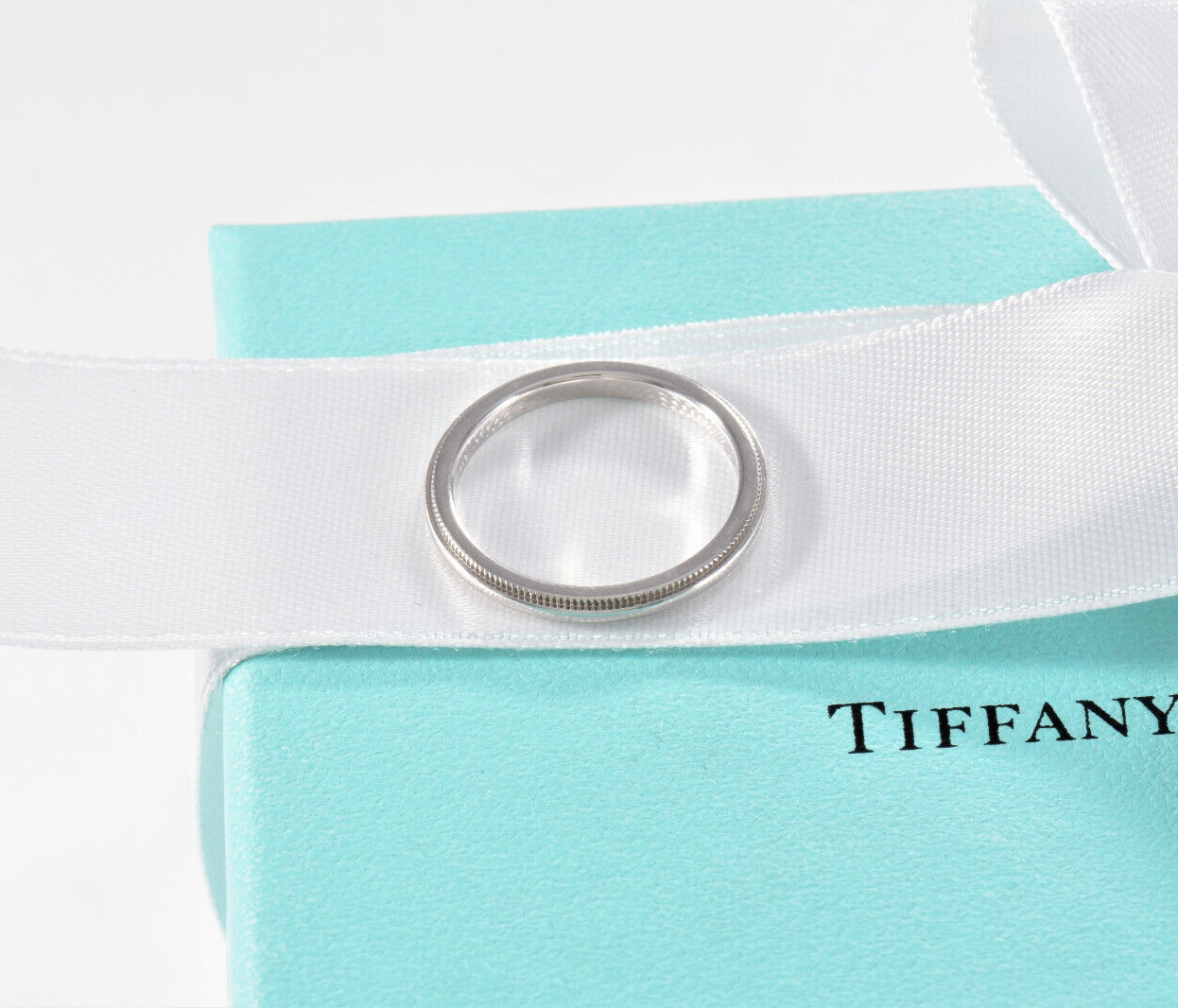 Tiffany & Co Together Platinum 2mm Milgrain Band Ring Size 4.5 in Box Pouch Love