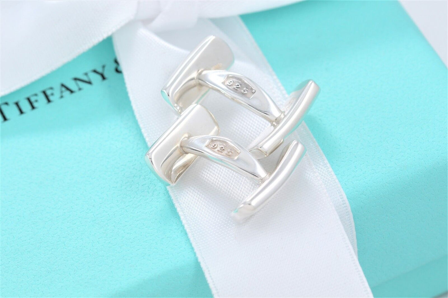 Tiffany & Co Sterling Silver Iconic 1837 Bar Cufflinks & Pouch Men's Suit Gift