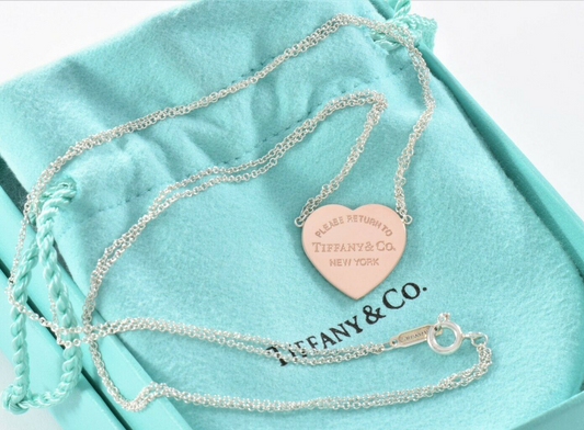 Please Return Tiffany & Co Silver Rubedo Gold Metal Heart Pendant 17" Necklace