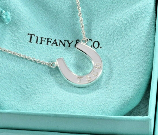 Tiffany & Co Sterling Silver Thick Horseshoe Pendant 18" Necklace in Pouch Rare