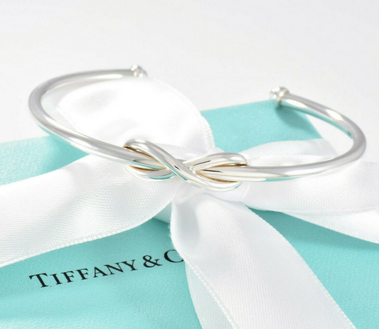 Tiffany & Co Sterling Silver Infinity Knot 6.75" Large Cuff Bracelet & Box Pouch