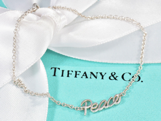 Tiffany & Co Silver Paloma Picasso Graffiti Peace Charm 7" Chain Bracelet Pouch