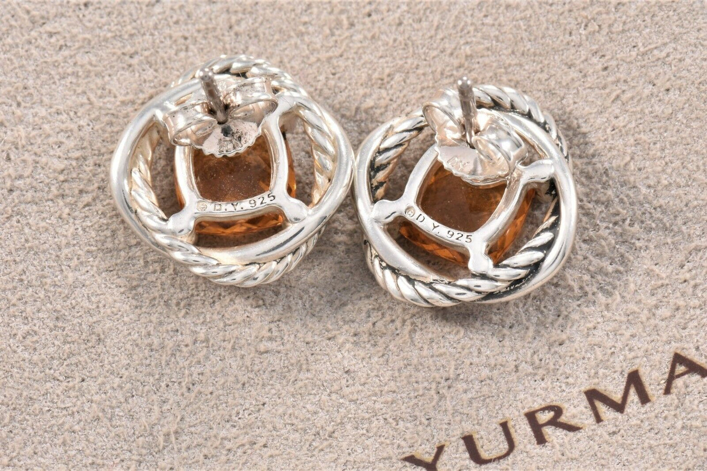 DAVID YURMAN Sterling Silver Citrine Infinity Earrings 7mm $495 in Pouch Stud