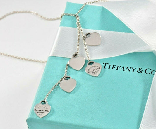 Please Return Tiffany & Co Five Heart Tag Dangle Pendant Necklace in Box 5 Drop