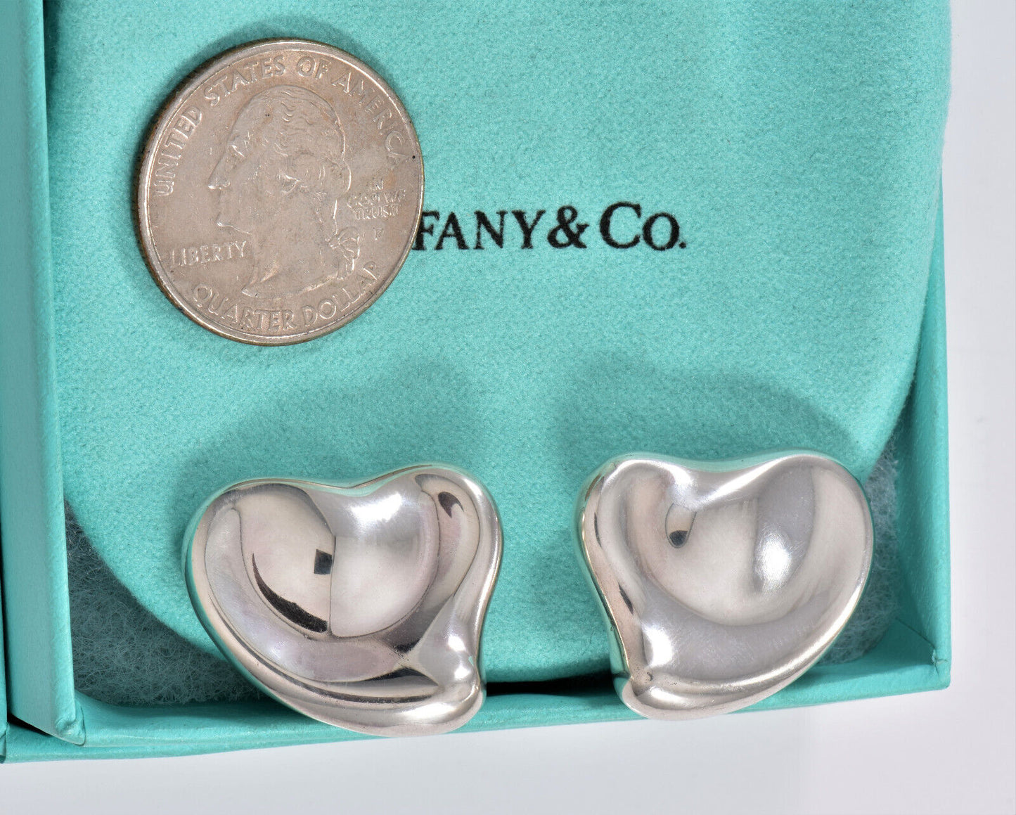 Tiffany & Co Silver Elsa Peretti Large 29mm Full Heart Stud Earrings in Pouch 1"