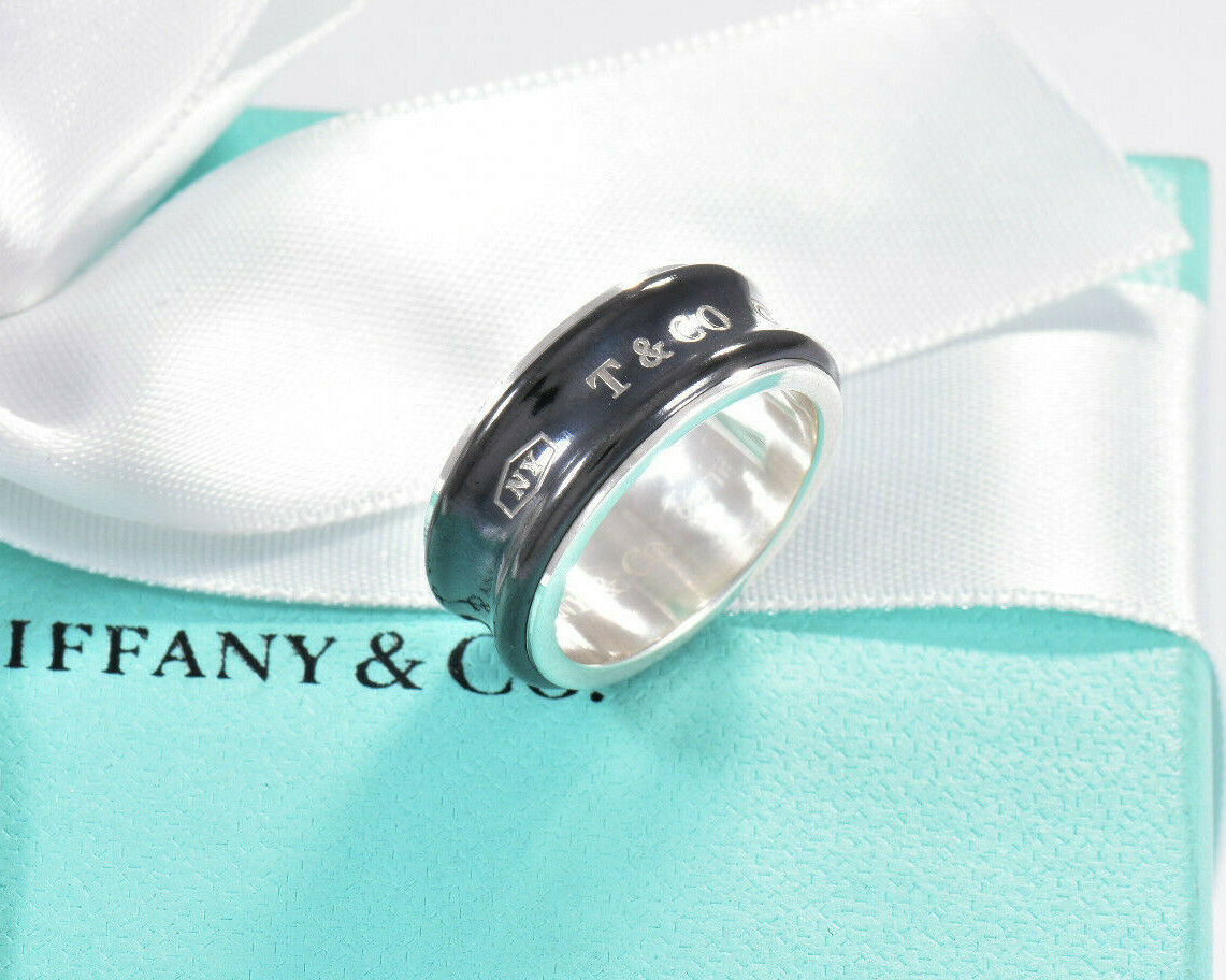 Tiffany & Co Silver Titanium 1837 8.5mm Wide Band Ring Size 5 in Pouch Mens