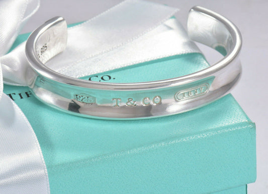 Tiffany & Co Sterling Silver 12mm Wide 1837 Cuff 7" Bracelet & BOX POUCH Unisex