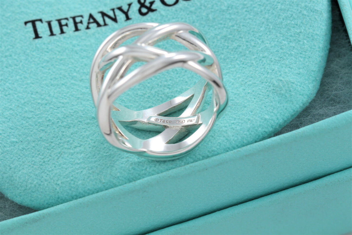 Tiffany & Co Italy Sterling Silver Celtic Weave Wide Ring Size 5.5 Lovely Modern