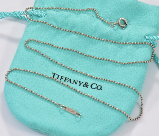 Tiffany & Co Sterling Silver 1mm Bead Chain 16" Chain Necklace For Pendant Pouch