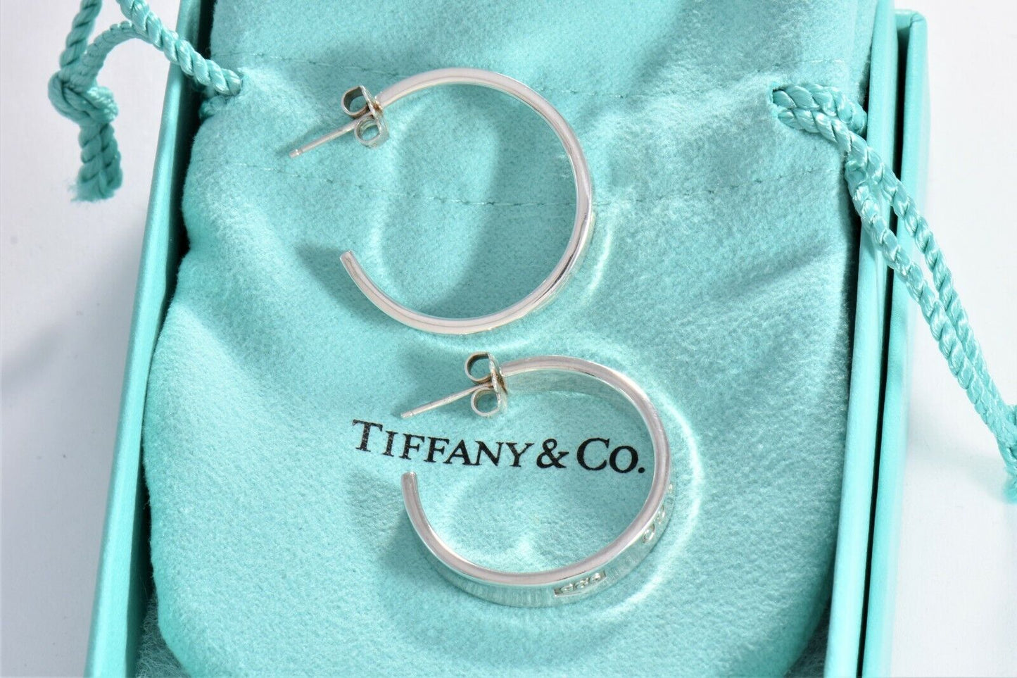 Tiffany & Co Sterling Silver 1837 28mm Wide Hoop Earrings Boxed 5mm Thick Rare