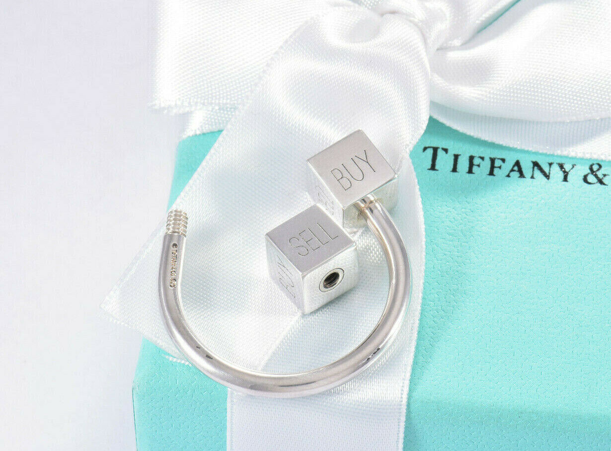 Tiffany & Co Silver Buy Sell Hold Finance Stock Investor Key Chain Ring Boxed