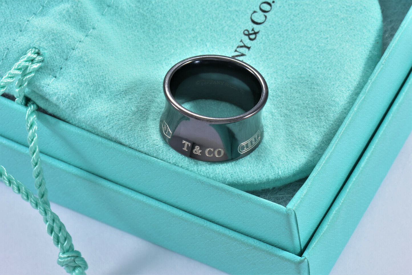 Tiffany & Co Titanium 1837 Wide Concave Band Size 5.5 Ring in Pouch Unisex Mens